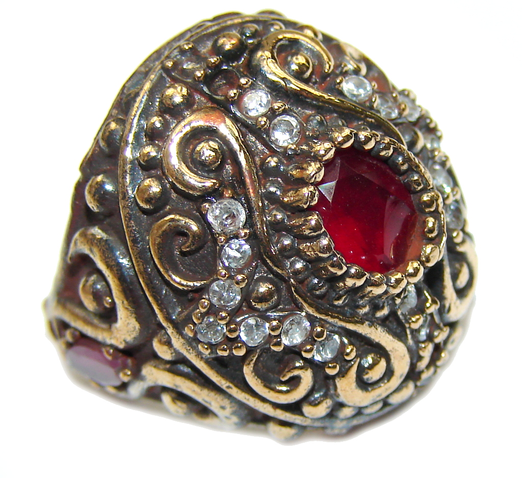Victorian Style! Pink Ruby & White Topaz Sterling Silver Ring s. 6