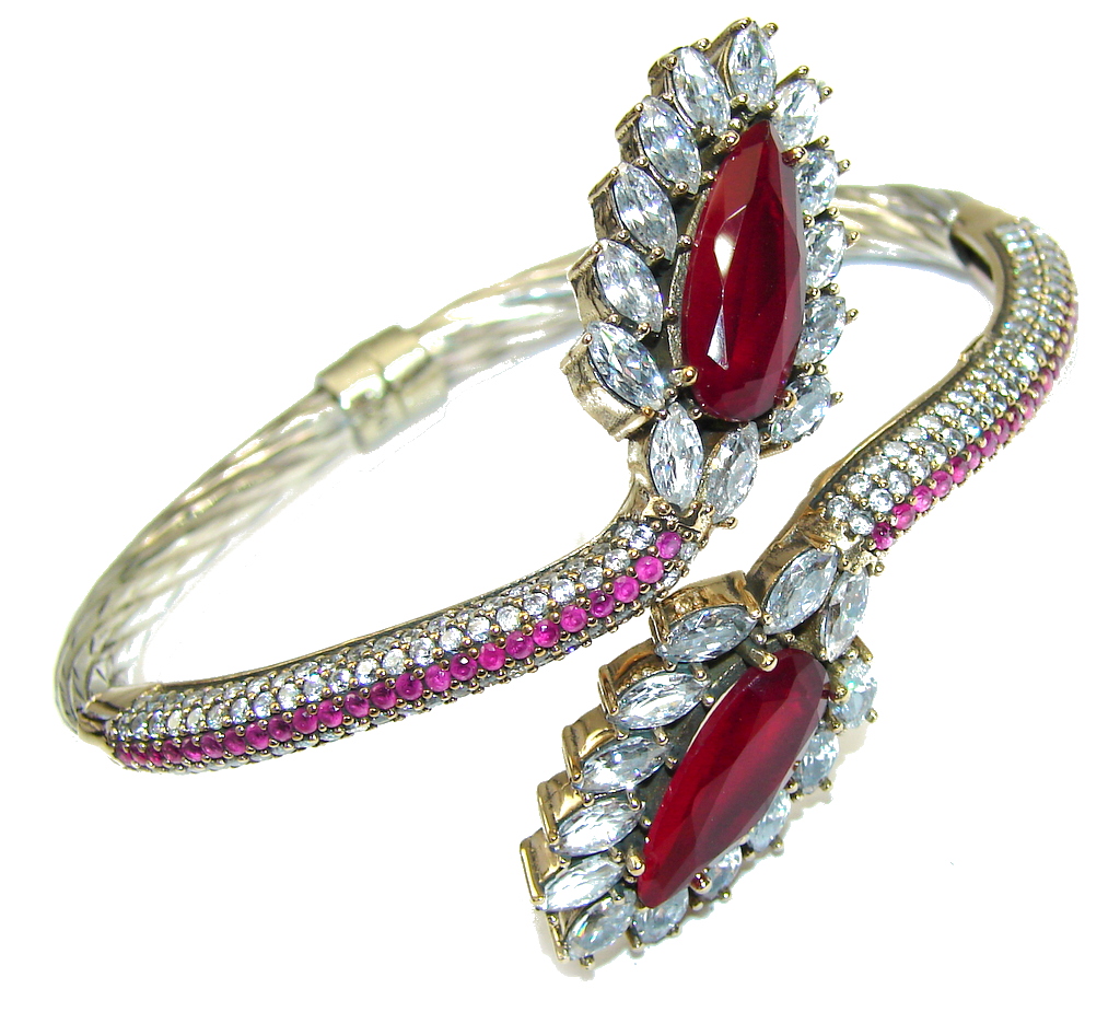 Stone Of Love Created Ruby Two Tones Sterling Silver Bracelet