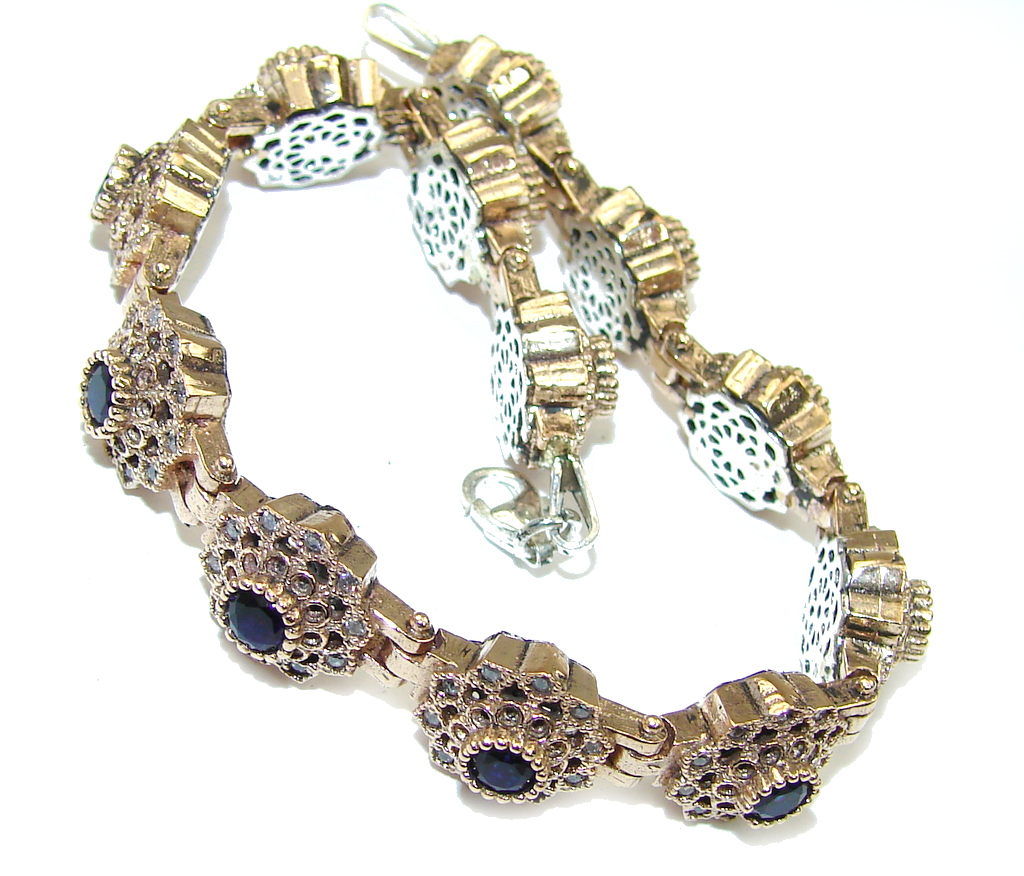 Gorgeous Victorian Style Sapphire, Rose Gold Plated Sterling Silver Bracelet