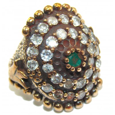 Victorian Style created Emerald & White Topaz Sterling Silver Ring s. 6