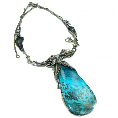 Great quality Chrysocolla .925 Sterling Silver handcrafted HUGE Necklace