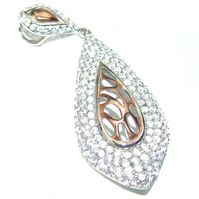 Victorian Style White Topaz 2 tones .925 Sterling Silver Pendant