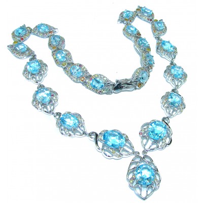 Ocean Inspired genuine Larimar Swiss Blue Topaz .925 Sterling Silver handmade necklace