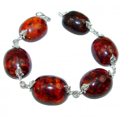 HUGE Beautiful Amber .925 Sterling Silver handcrafted Bracelet