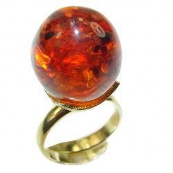 Large Authentic Baltic Amber .925 Sterling Silver handcrafted ring; s. 8 adjustable