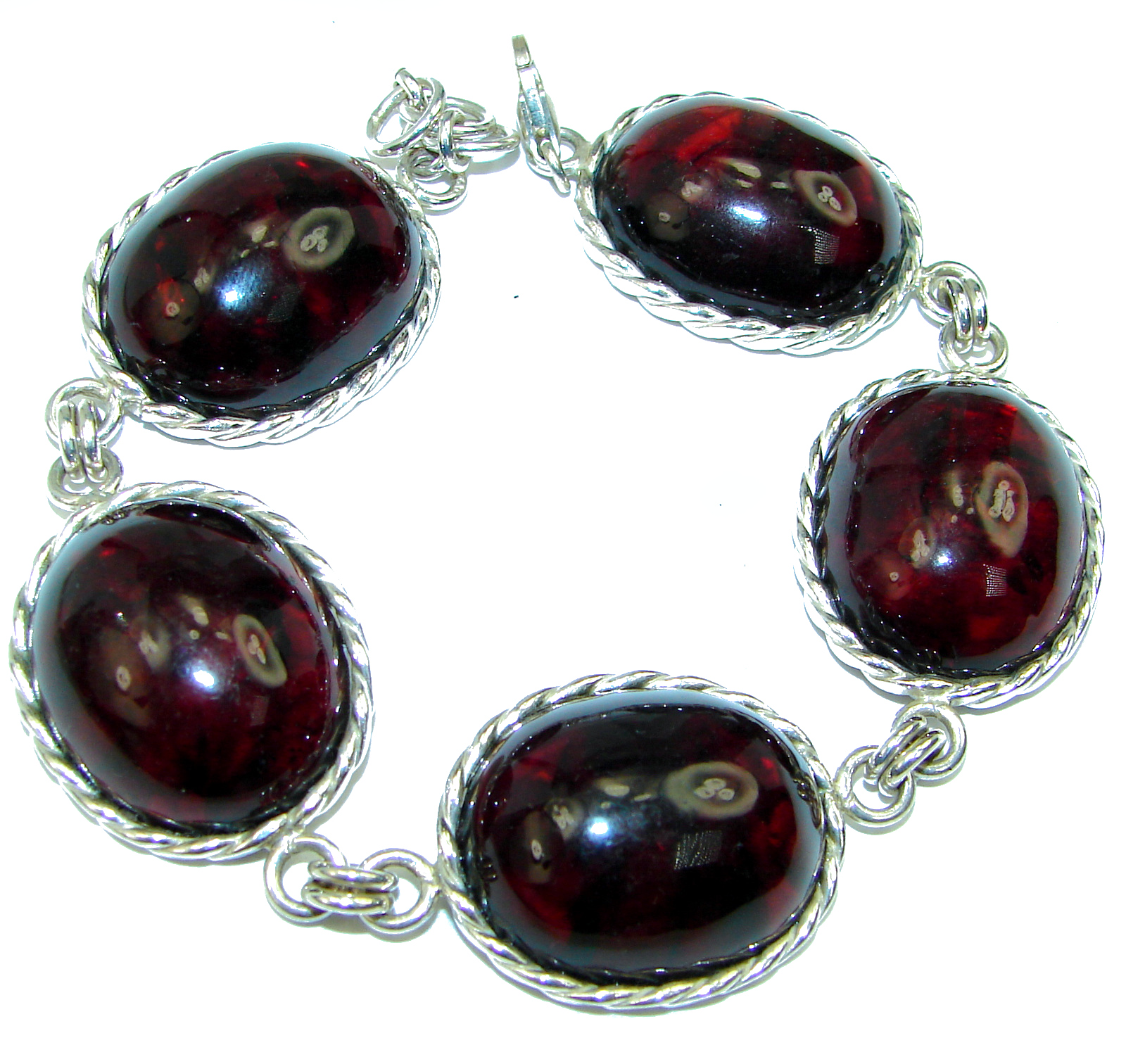 Beautiful Cherry Amber .925 Sterling Silver handcrafted Bracelet