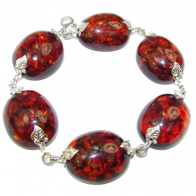 HUGE Beautiful Amber .925 Sterling Silver handcrafted Bracelet
