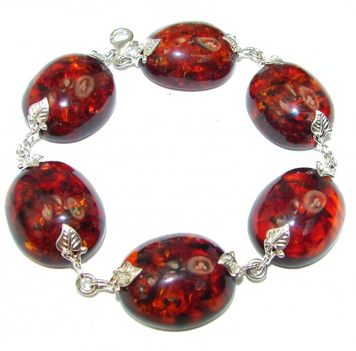 HUGE Beautiful Amber .925 Sterling Silver handcrafted Bracelet