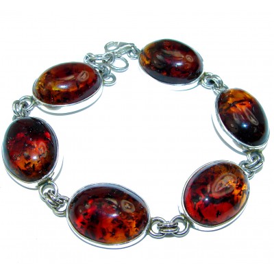 HUGE Beautiful Amber .925 Sterling Silver handcrafted Bracelet