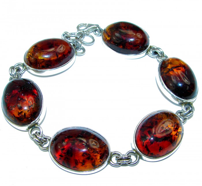 HUGE Beautiful Amber .925 Sterling Silver handcrafted Bracelet