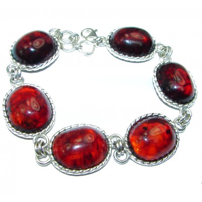 HUGE Beautiful Amber .925 Sterling Silver handcrafted Bracelet