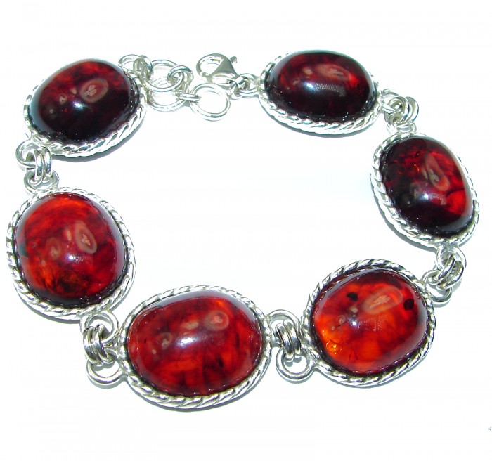 HUGE Beautiful Amber .925 Sterling Silver handcrafted Bracelet