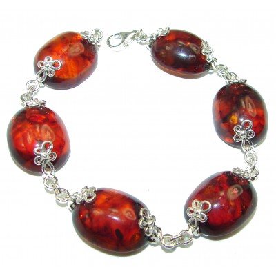 HUGE Beautiful Amber .925 Sterling Silver handcrafted Bracelet