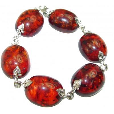 HUGE Beautiful Amber .925 Sterling Silver handcrafted Bracelet