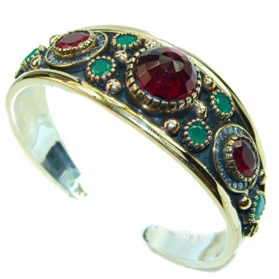 Victorian Style Created Ruby & White Topaz Sterling Silver Bracelet / Cuff