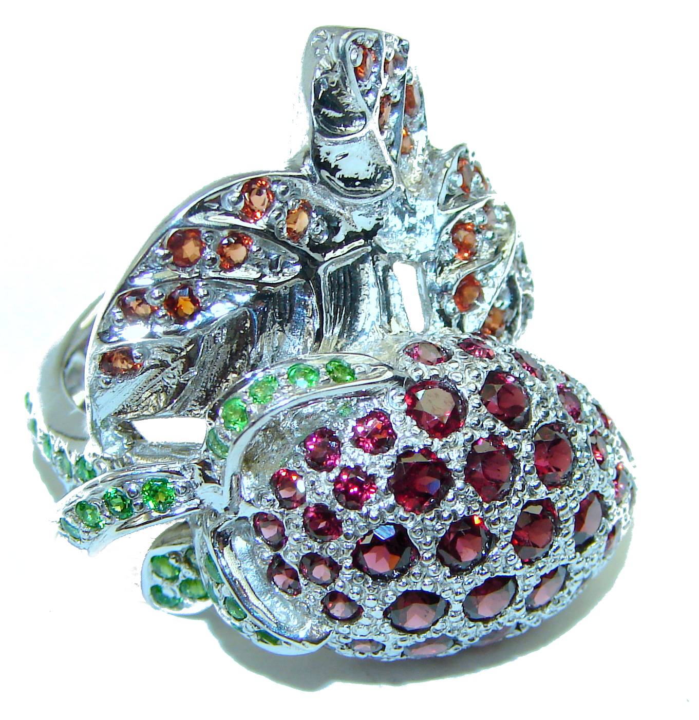 Sweet Strawberry Genuine Garnet .925 Sterling Silver handmade Cocktail Ring s. 8