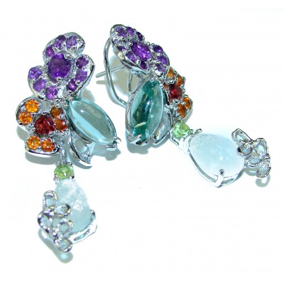 Great Moonstone Aquamarine .925 Sterling Silver handcrafted Earrings