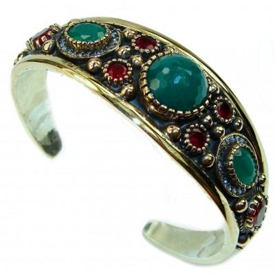 Victorian Style Created Emerald & White Topaz Sterling Silver Bracelet / Cuff