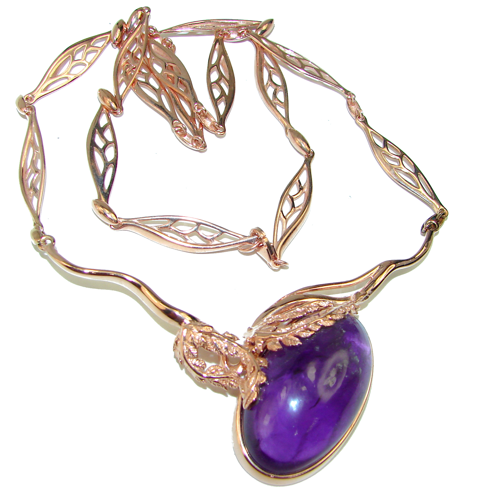 Purple Charm authentic Amethyst 14K Rose Gold over .925 Sterling Silver handcrafted necklace