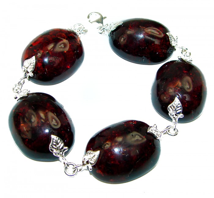 Cognac Color Beautiful Amber .925 Sterling Silver handcrafted Bracelet