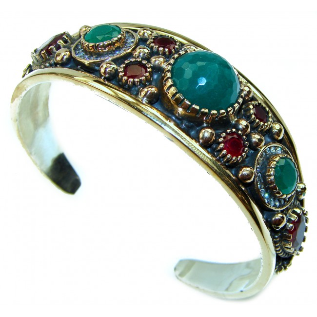 Victorian Style Created Emerald & White Topaz Sterling Silver Bracelet / Cuff