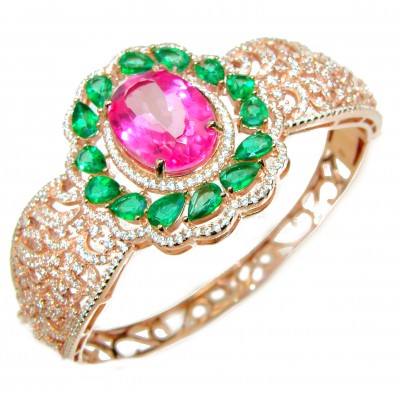 Chunky Luxury Pink Rainbow Topaz 14K Rose Gold over .925 Sterling Silver handmade Cuff/Bracelet