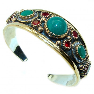 Victorian Style Created Emerald & White Topaz Sterling Silver Bracelet / Cuff