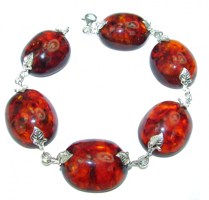 Cognac Color Beautiful Amber .925 Sterling Silver handcrafted Bracelet