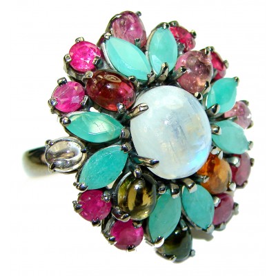 Best quality Genuine Fire Moonstone Ruby black rhodium over .925 Sterling Silver handcrafted ring size 8