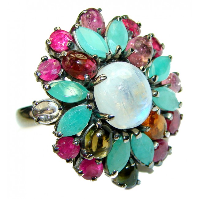 Best quality Genuine Fire Moonstone Ruby black rhodium over .925 Sterling Silver handcrafted ring size 8