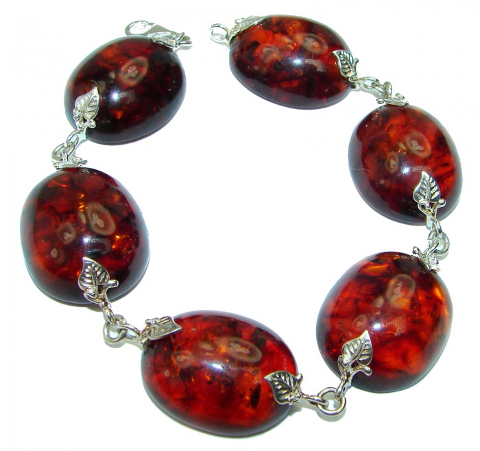 HUGE Authentic Beautiful Amber .925 Sterling Silver handcrafted Bracelet