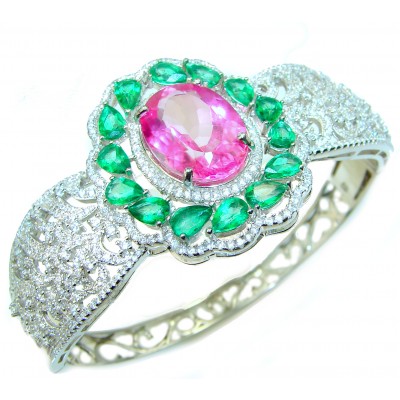 Chunky Luxury Pink Rainbow Topaz .925 Sterling Silver handmade Bracelet