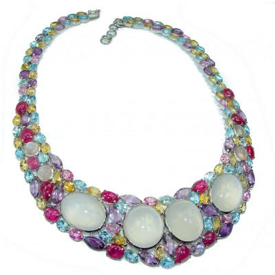 Large Master Piece genuine 129.99 grams Rose Quartz .925 Sterling Silver brilliantly handcrafted necklace