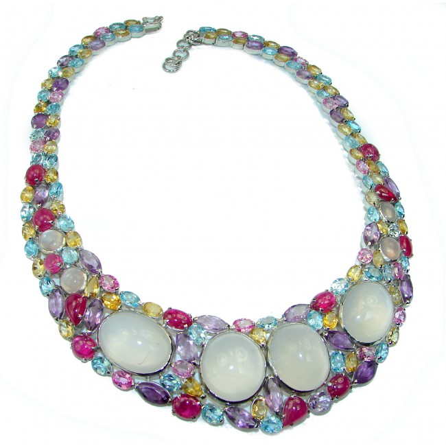 Large Master Piece genuine 129.99 grams Rose Quartz .925 Sterling Silver brilliantly handcrafted necklace