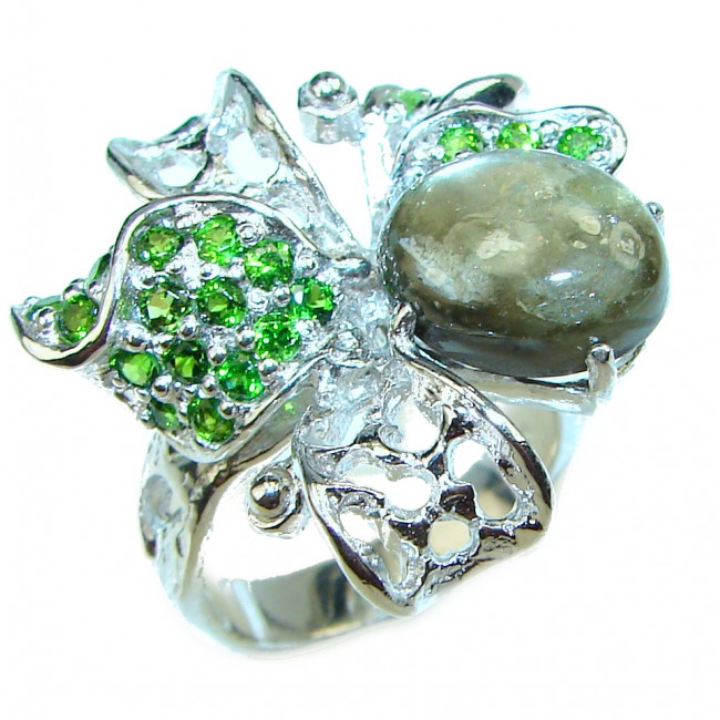 Large Green Tourmaline .925 Sterling Silver handcrafted ring s. 7 3/4