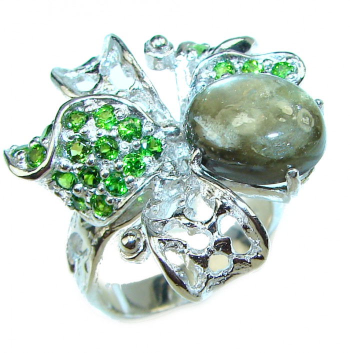 Large Green Tourmaline .925 Sterling Silver handcrafted ring s. 7 3/4
