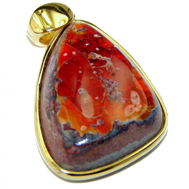Spectacular Natural Mexican Fire Opal 14K Gold over .925 Sterling Silver handmade Pendant