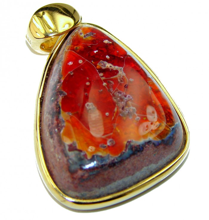 Spectacular Natural Mexican Fire Opal 14K Gold over .925 Sterling Silver handmade Pendant