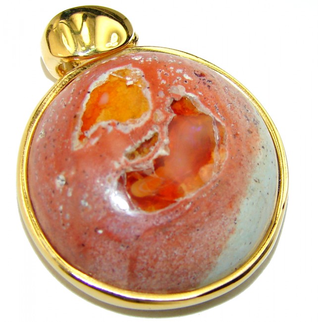 Spectacular Natural Mexican Fire Opal 14k Gold over .925 Sterling Silver handmade Pendant