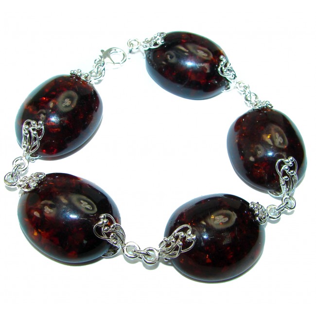 Cognac Color Beautiful Amber .925 Sterling Silver handcrafted Bracelet