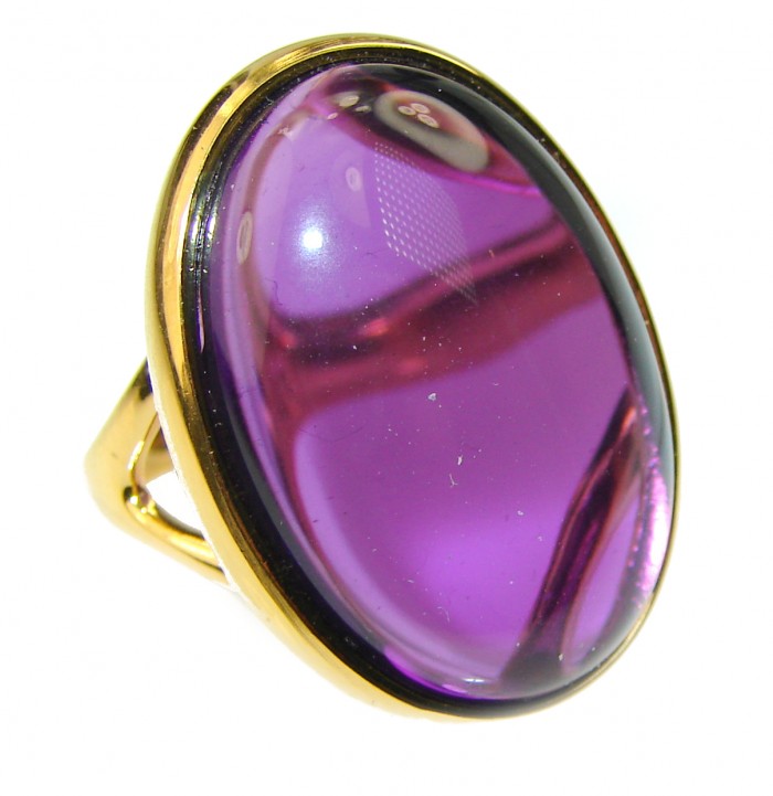 Spectacular Amethyst 14K Gold vermeil .925 Sterling Silver Handcrafted Large Ring size 6 3/4