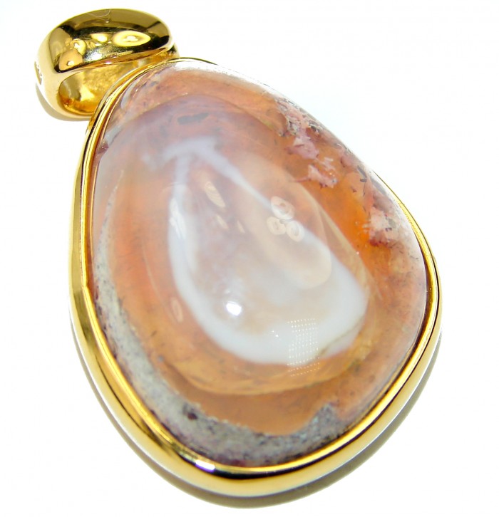 Magical Passage Natural Mexican Fire Opal 14K Gold over .925 Sterling Silver handmade Pendant