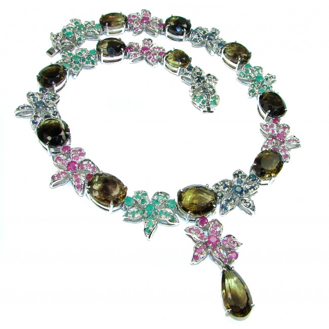 Giovanna Incredible Design Champagne Smoky Topaz .925 Sterling Silver handmade necklace
