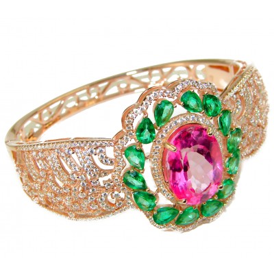 Chunky Luxury Pink Rainbow Topaz 14K Rose Gold over .925 Sterling Silver handmade Cuff/Bracelet