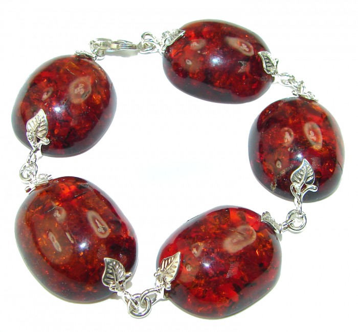 Cognac Color Beautiful Amber .925 Sterling Silver handcrafted Bracelet