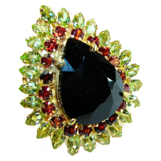 Huge Black Onyx 14K Gold over .925 Sterling Silver handcrafted Statement ring; s. 7