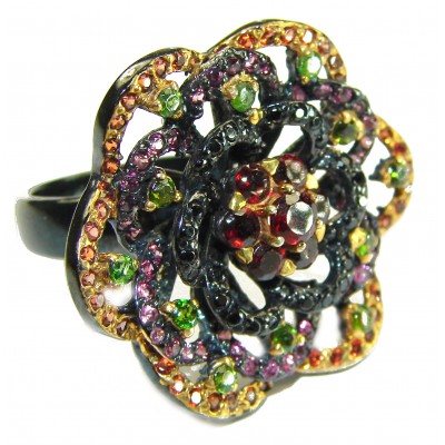 Red Beauty authentic Garnet black rhodium over .925 Sterling Silver Large handcrafted Ring size 9