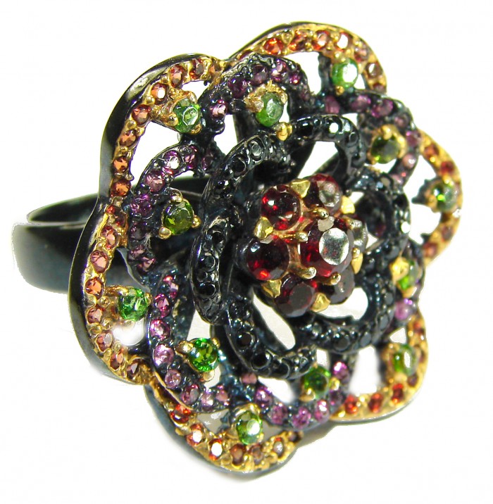 Red Beauty authentic Garnet black rhodium over .925 Sterling Silver Large handcrafted Ring size 9