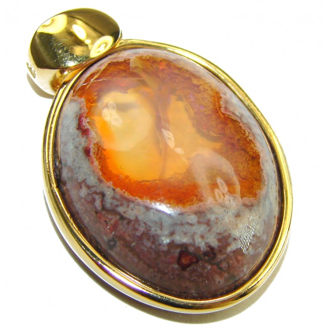 Bonfire Night Natural Mexican Fire Opal 14K Gold over .925 Sterling Silver handmade Pendant