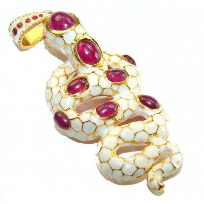 INCREDIBLE Natural Ruby Enamel Snake 14K Gold over .925 Sterling Silver Pendant